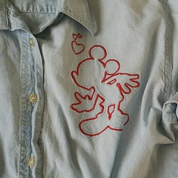 Vintage Mickey Unlimited denim chambray red sz M embroidered‎ button down shirt - Picture 3 of 8